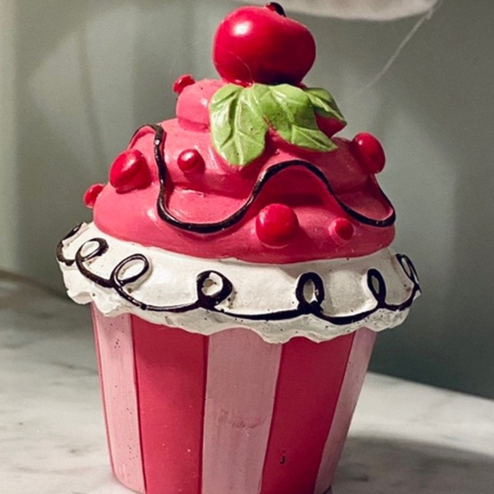 pink cherry cupcake jewelry box, holder